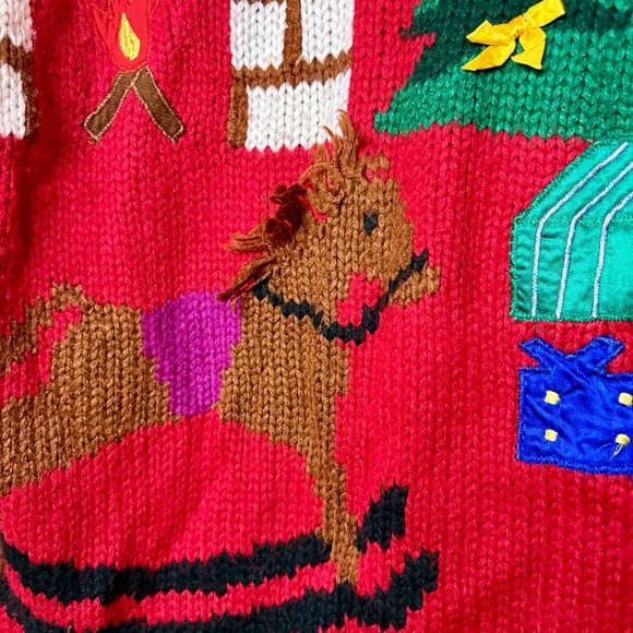 Vintage 90s Red Graphic Knit Embellished Ugly Christmas Sweater - Picture 3 of 6